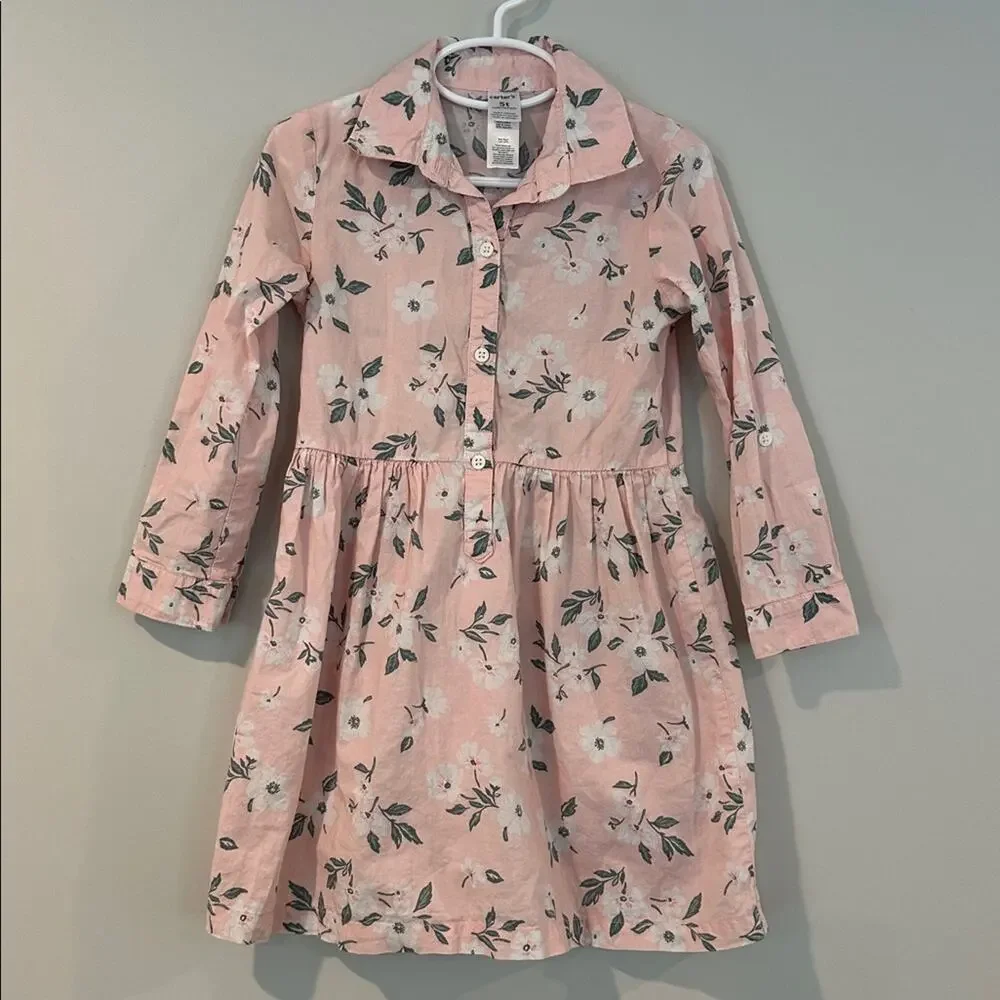 Carter’s 5T Pink Floral Long Sleeve Collared Cotton Dress